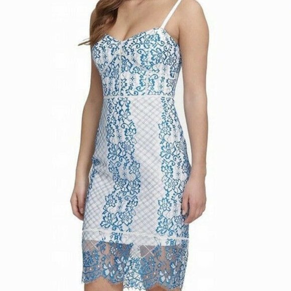 Guess Dresses & Skirts - Guess White Blue Lace Dress Women’s 12